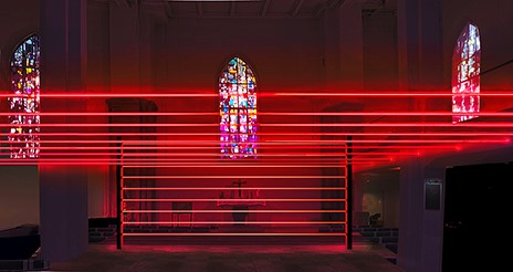 simmuliertes Bild der Installation, Ausstellung Apakalypse in der Marktkirche (Essen)